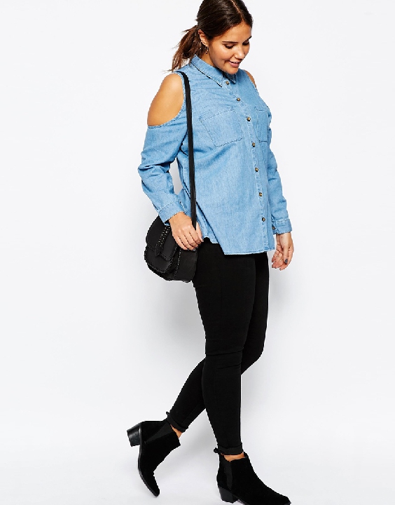 asos curve cold shoulder denim shirt