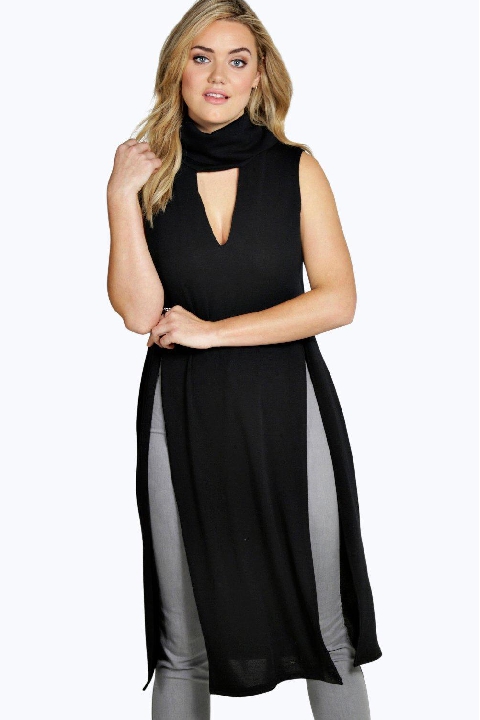 boohoo roll neck split tunic