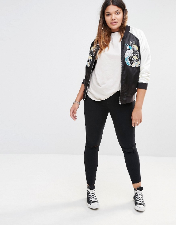 asos plus embroidered bomber jacket