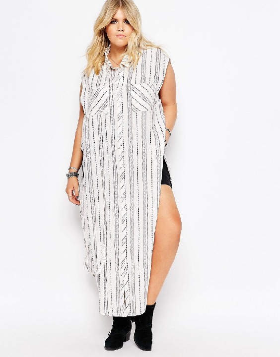 asos plus sleeveless shirt dress